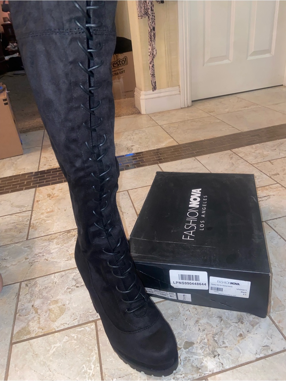 Fashion Nova Black Over-the-Knee Lace-Up Boots